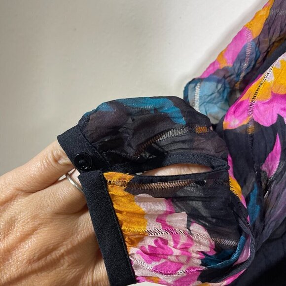 Joie Women's Long Sleeve Floral Black Silk Tunic Blouse XS-(M) Oversized! - Picture 3 of 6